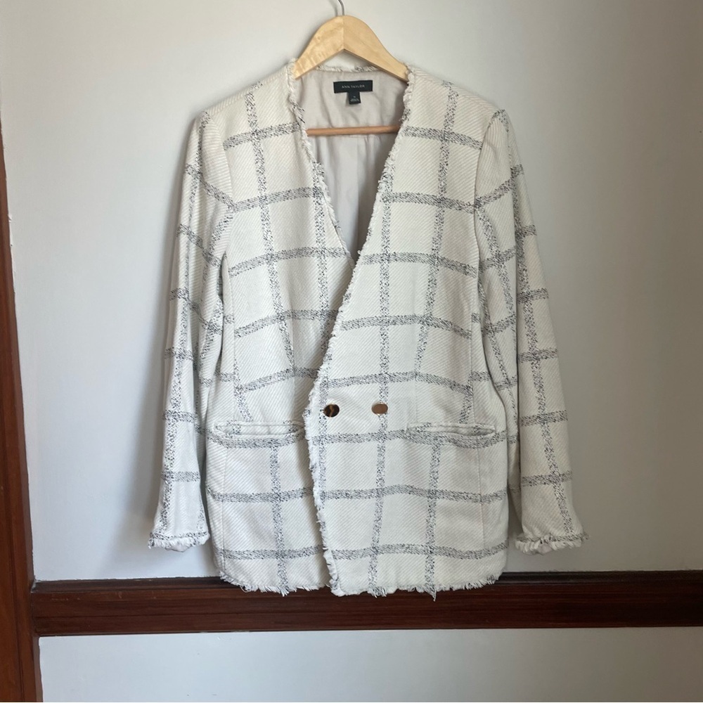 Ann‎ Taylor White and Gray Blazer with Contemporary Spring Tweed Feel sz 14